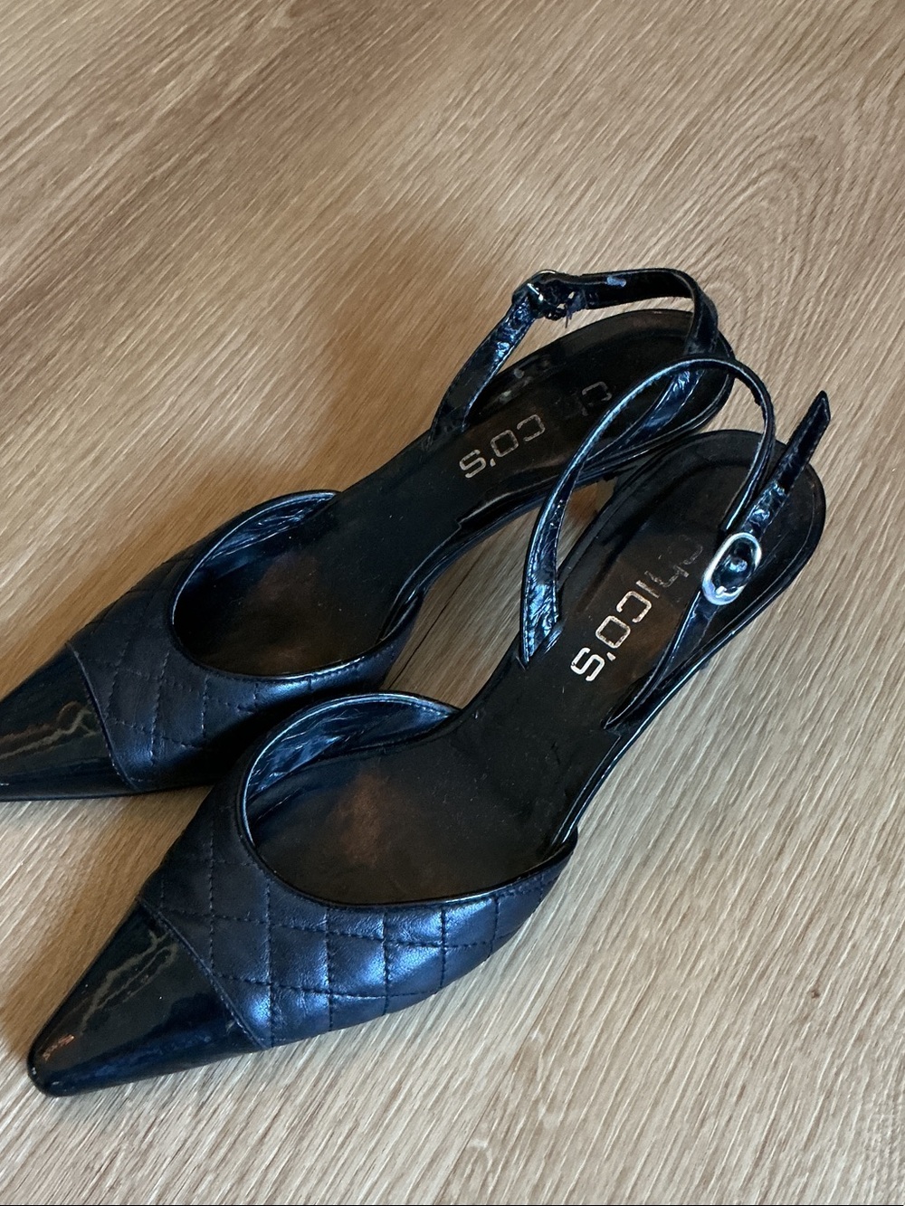Chico's Black Quilted Pointed Slingback Heels